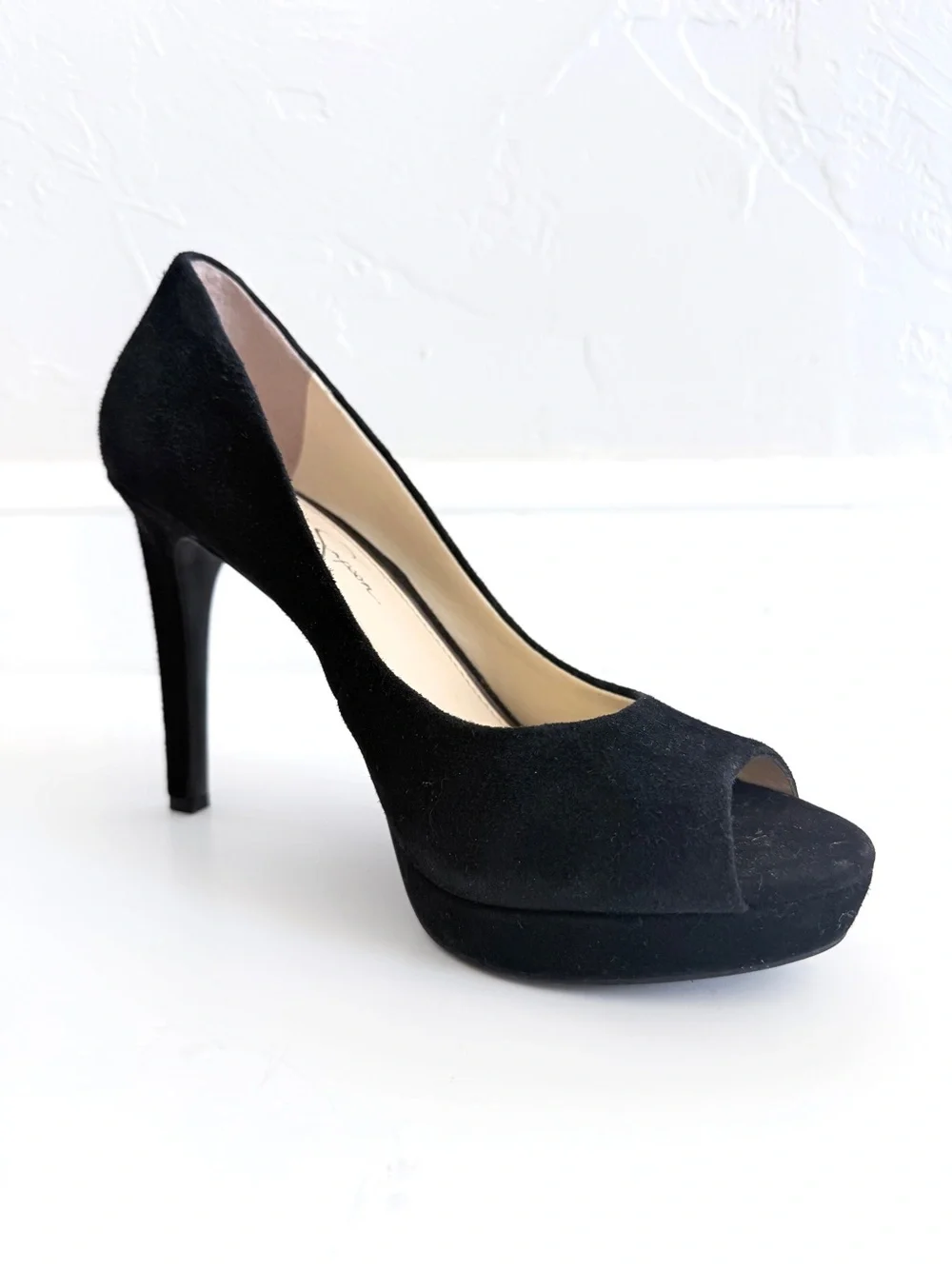 Jessica Simpson Kelli Peep Toe Platform Pumps, Black Suede, 9M 👠